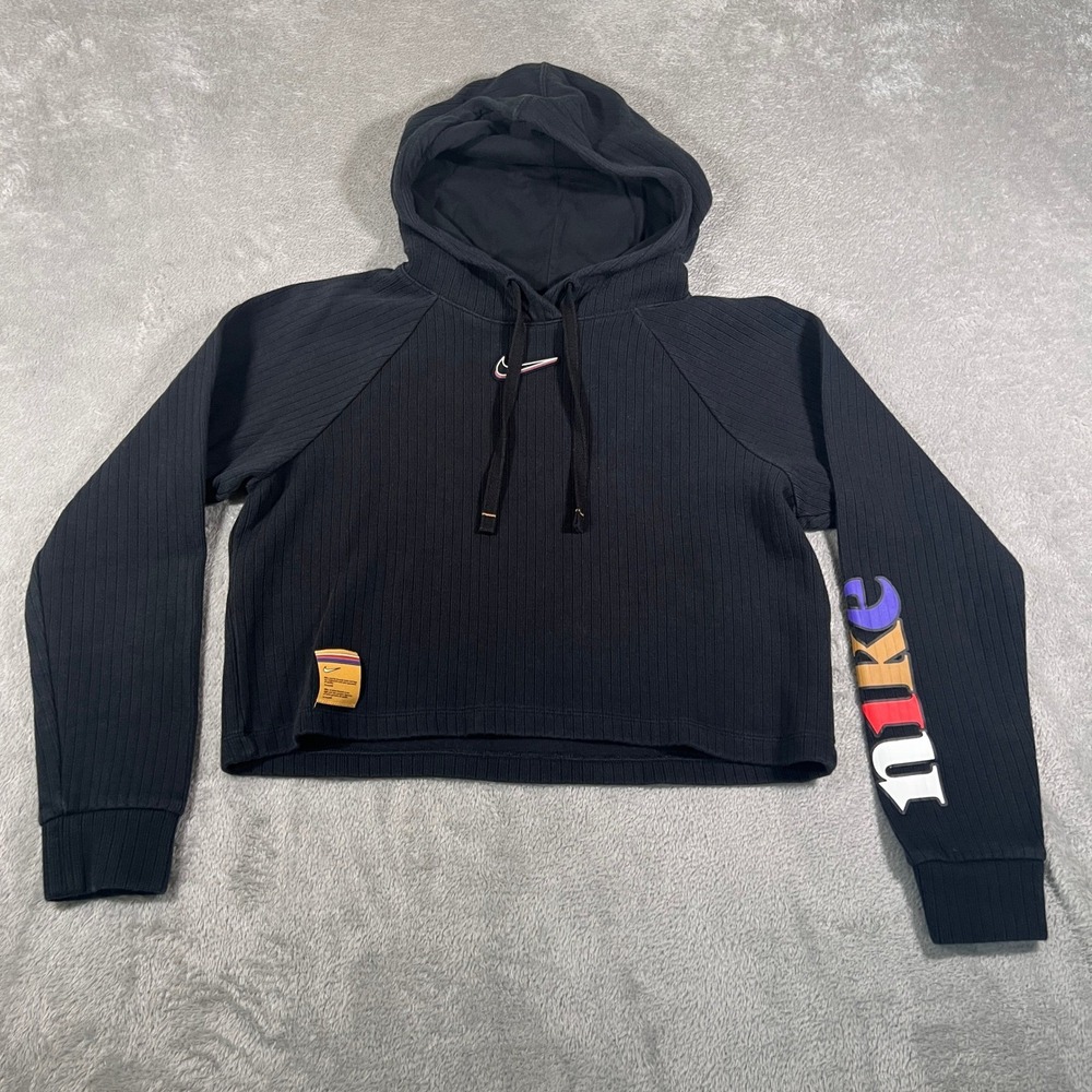Nike Sportswear Wander‎ Hoodie Womens Small Black Pullover Cropped Center Swoosh